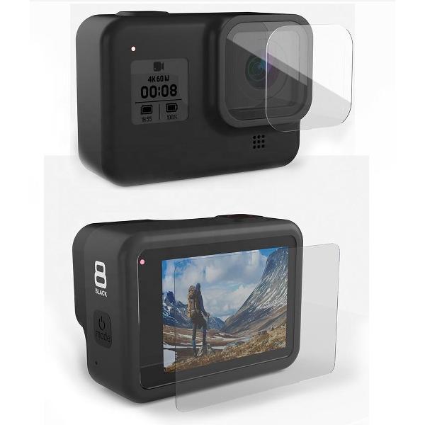 Gehard glas screenprotector voor GoPro Hero 8 Black - Tempered glass - 1x LCD & 1x lens - Bescherming GoPro LCD & lens - 9H gehard glas
