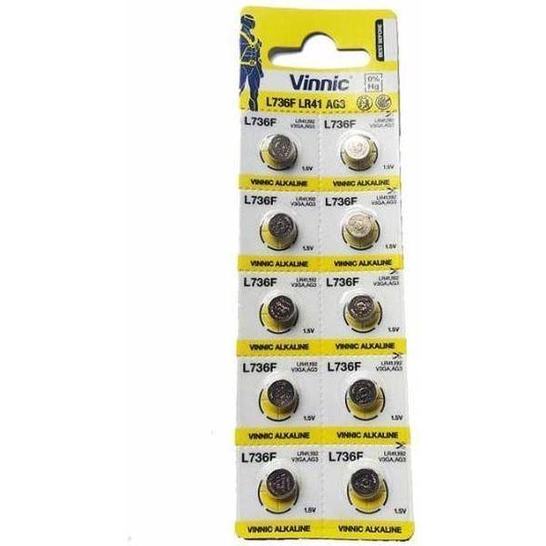 10 stuks Vinic LR41, L736F, AG3 alkaline knoopcel
