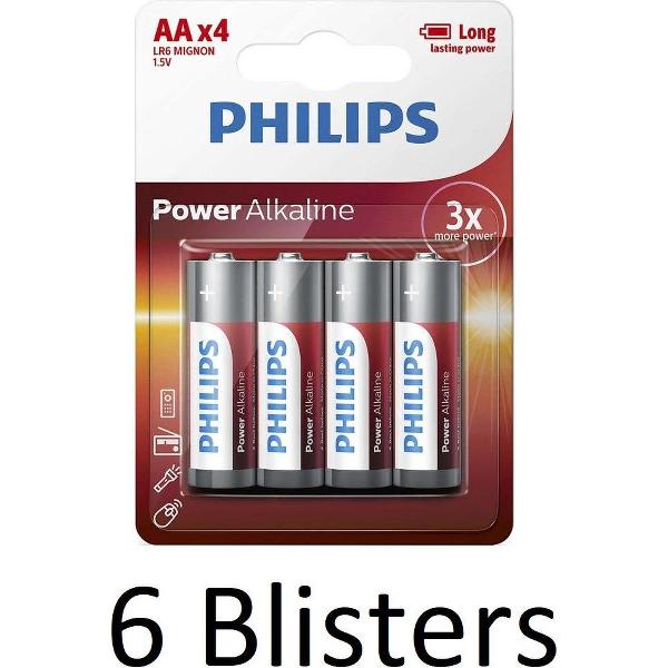 24 Stuks (6 Blisters a 4 st) Philips Power Alkaline AA Batterijen