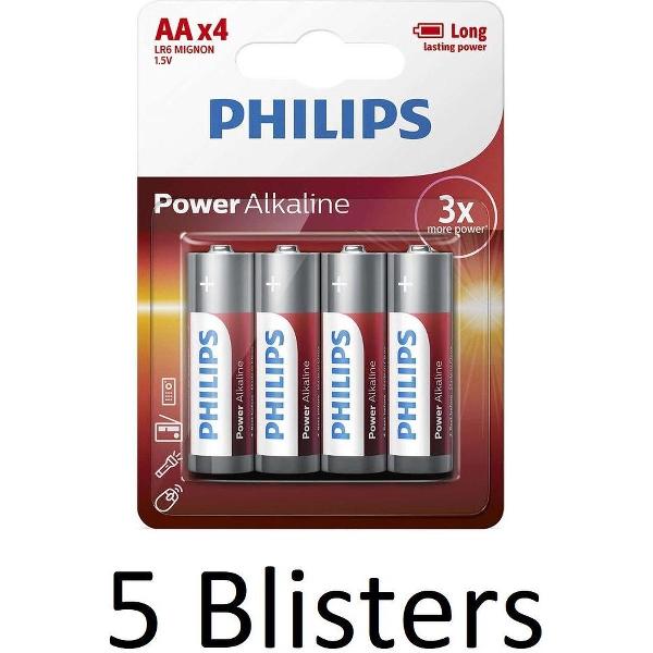 20 Stuks (5 Blisters a 4 st) Philips Power Alkaline AA Batterijen