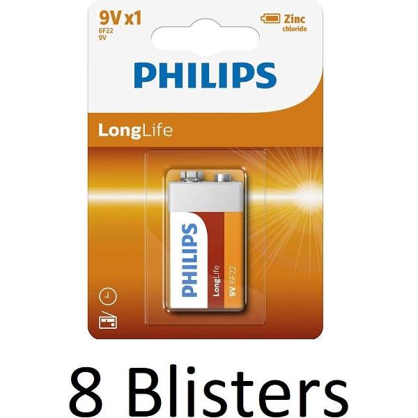 8 Stuks (8 Blisters a 1 st) Philips Longlife 9V Batterijen