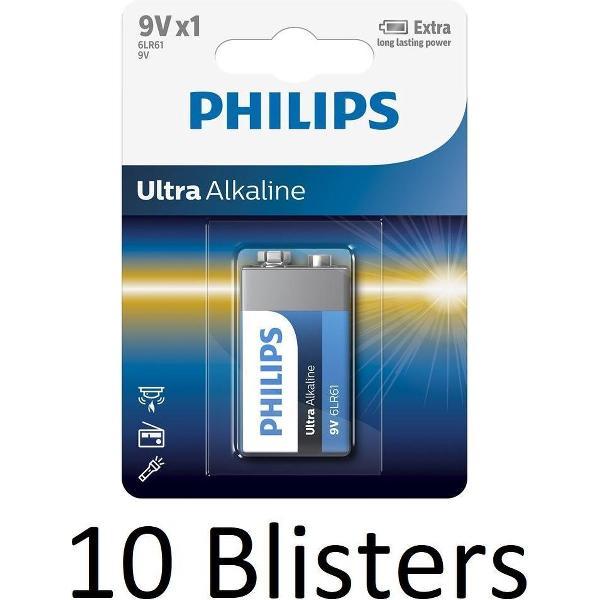 10 Stuks (10 Blisters a 1 st) Philips Ultra Alkaline 9v