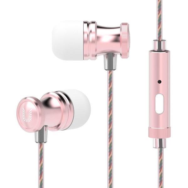 UiiSii US80 in-ear oortjes - 120cm met microfoon en controller 3.5mm Jack - Roze