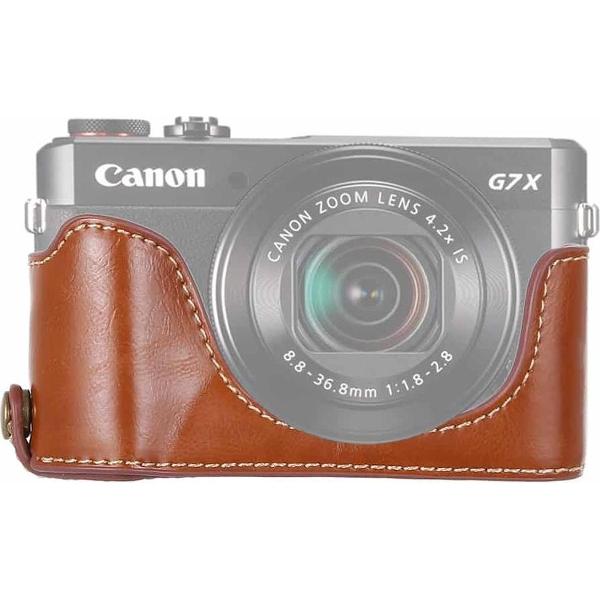 1/4 inch draad PU lederen camera half behuizing basis voor Canon G7 X Mark II (bruin)