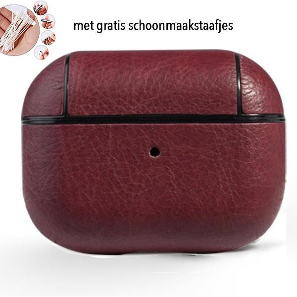 Leren hoesje rood AirPods pro - AirPods pro cover case hoesje - AirPods hoesje leer - AirPods case