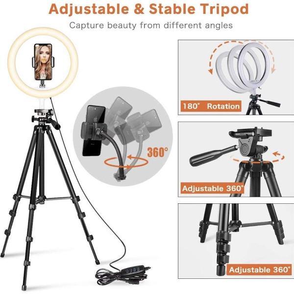 LED Ring Light 22 Cm met Smartphone Tripod Camera Statief 102 Cm Zwart Inclusief Bluetooth shutter – Eff Pro