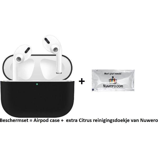 Nuwero – Airpods Pro Case/Hoesje – HOOGWAARDIGE KWALITEIT - Airpods Pro Siliconen - Airpods Pro Cover - Airpods Pro Bescherming - Airpods Case - Geschikt voor Airpods Pro - ZWART + Nuwero cleaning Doekje