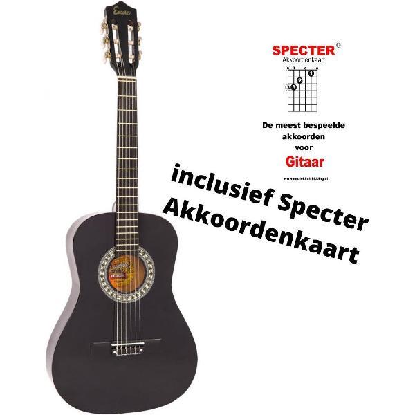 Klassieke gitaar 3/4 91cm Zwart incl. Akkoordenkaart | Gitaartas | Gitaarband | Plectrums | Stemfluit | Zelfstudie DVD | Gitaarset