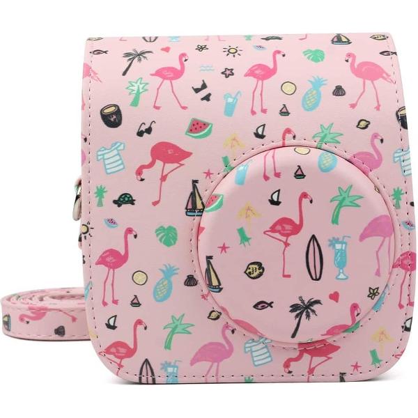 Roze Flamingo patroon PU lederen beschermende camera tas voor FUJIFILM Instax Mini 7S / 7C Camera