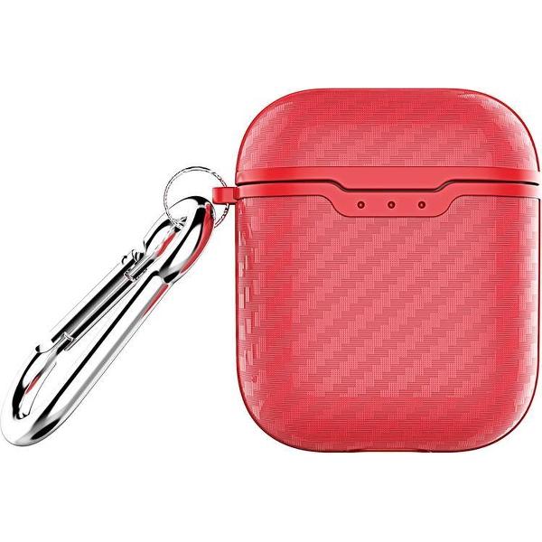 By Qubix - AirPods carbon fiber hoesje voor AirPods 1/2 - Rood + handige clip - AirPods hoesjes
