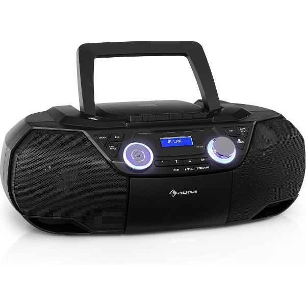 auna Roadie 2K Boombox cd-speler - radiocassetterecorder - DAB/DAB+ FM radio - Bluetooth 5.0 - USB voor MP3/WMA - LCD-display - Telescoopantenne