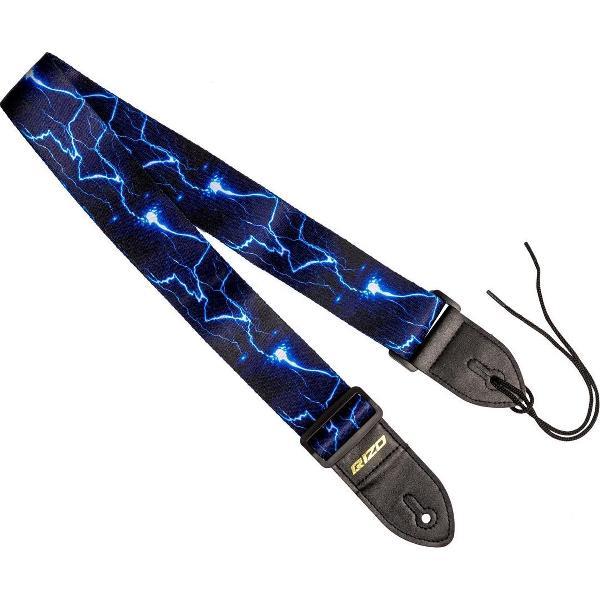 Gitaarband Lightning – gitaarriem – zwart/blauw/wit