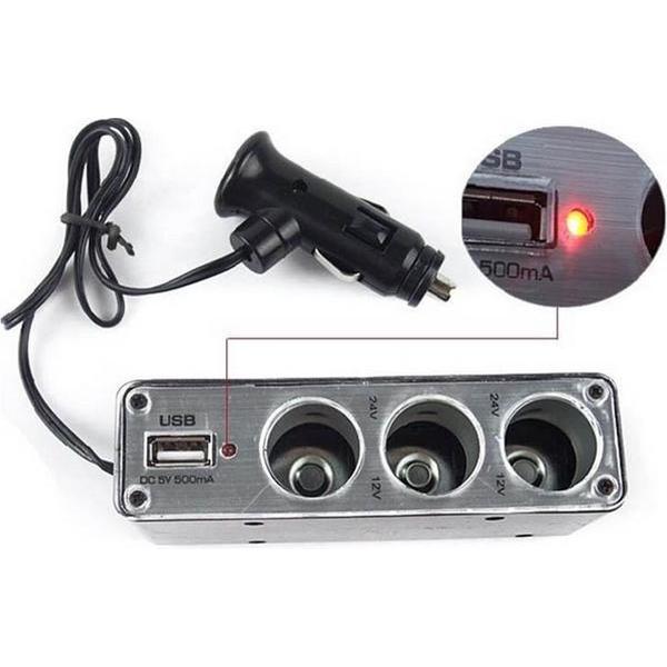 USB Hub 3x 12V autolader sigarettenaansteker + 1x USB aansluiting / 60Watt