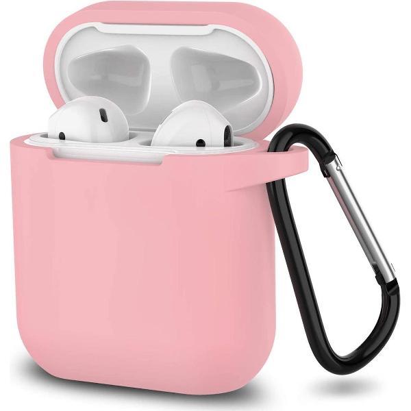 Apple Airpods 1 en 2 ultra dunne siliconen cover - Hoesje - extra dunne Apple Airpods siliconen cover met sleutelhanger - Babyroze