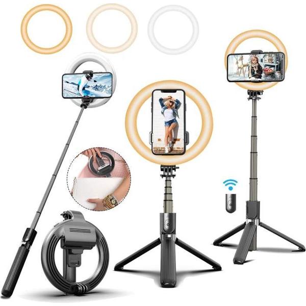 STHER© Ringlamp Selfie Stick met Afstandsbediening -90 cm- Ringlamp Statief- Tiktok Lamp - Selfie Stick Tripod