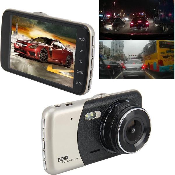 4-inch HD video-opname HD-display Autorecorder met afzonderlijke F2.0-camera, 12MP 170 graden Groothoek / achteraanzicht Lusopname / G-sensor opname / WDR Full HD / voorcamera 1080P / achteruitrijcamera 720P / ondersteuning 32G TF-kaart