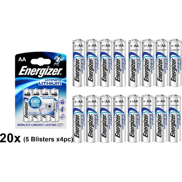 AA L91 Energizer Ultimate Lithium 3000mAh 1.5V - 20 Stuks (5 Blisters a 4st)