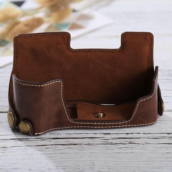 1/4 inch draad PU lederen camera half behuizing basis voor Olympus EM10 (koffie)