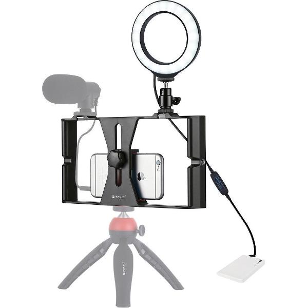 PULUZ 2 in 1 Vlogging Live-uitzending Smartphone Video Rig + 4,7 inch 12 cm Ring LED Selfie Light Kits met Cold Shoe-statiefkop voor iPhone, Galaxy, Huawei, Xiaomi, HTC, LG, Google en andere smartphones (rood)