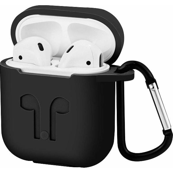 Apple Airpods Hoesje - Siliconen Airpods Hoes met Karabijnhaak - Case voor Airpods 1/2 - Zwart