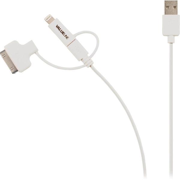 Valueline VLMP39410W1.00 Sync- en Oplaadkabel Usb 2.0 A Male - Micro B Male met Lightning-adapter en 30-pins Dock-adapter 1,00 M Wit