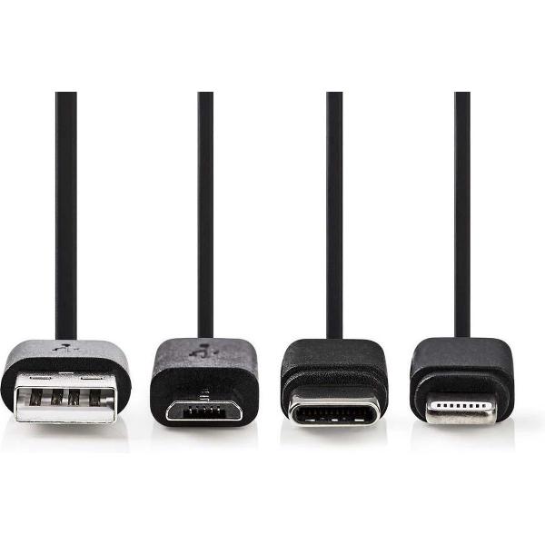 Nedis CCGP60620BK10 3-in-1 Sync And Charge-kabel Usb-a Male - Micro B Male / Type-c Male / Apple Lightning 8-pins Male 1,0 M Zwart