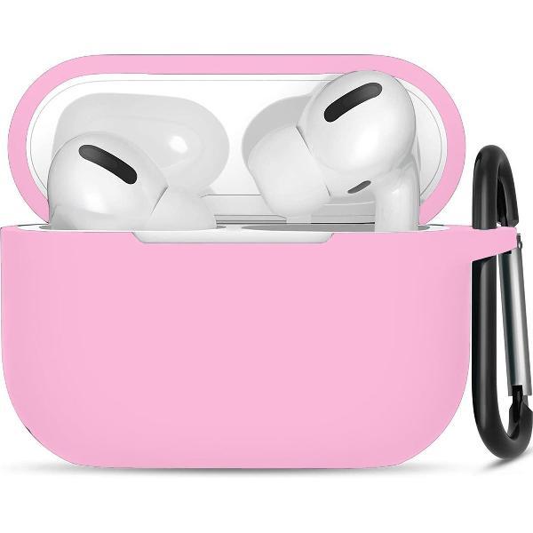 Apple Airpods Pro ultra dunne siliconen cover - Hoesje - extra dunne Apple Airpods siliconen cover met sleutelhanger - Roze
