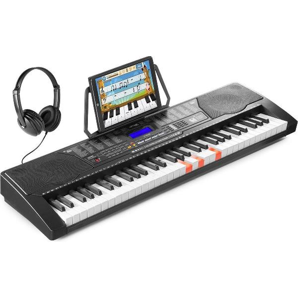 Keyboard piano - MAX KB9 keyboard voor beginners incl. hoofdtelefoon - Training d.m.v. 61 lichtgevende toetsen en 3 trainingsfuncties - mp3 speler