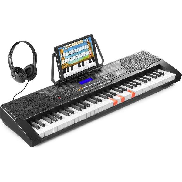 Keyboard piano - MAX KB9 keyboard voor beginners incl. hoofdtelefoon - Training d.m.v. 61 lichtgevende toetsen en 3 trainingsfuncties - mp3 speler