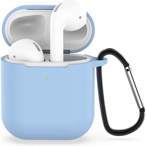 AirPods hoesje van By Qubix - AirPods siliconen hoesje voor AirPods 1/2 - licht blauw + handige clip