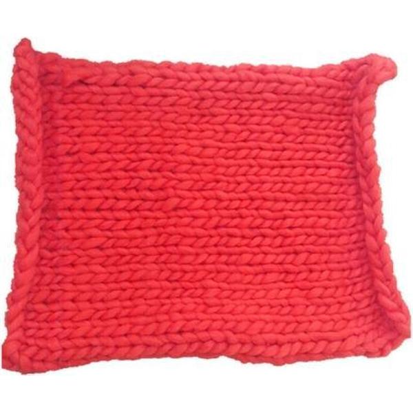 50x50cm pasgeboren baby gebreide wollen deken pasgeboren fotografie rekwisieten dikke gebreide deken mandvuller (rood)