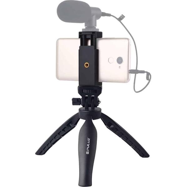 PULUZ Desk Plastic statiefbevestiging met telefoonklem en afstelbare statiefkop voor smartphones (zwart)