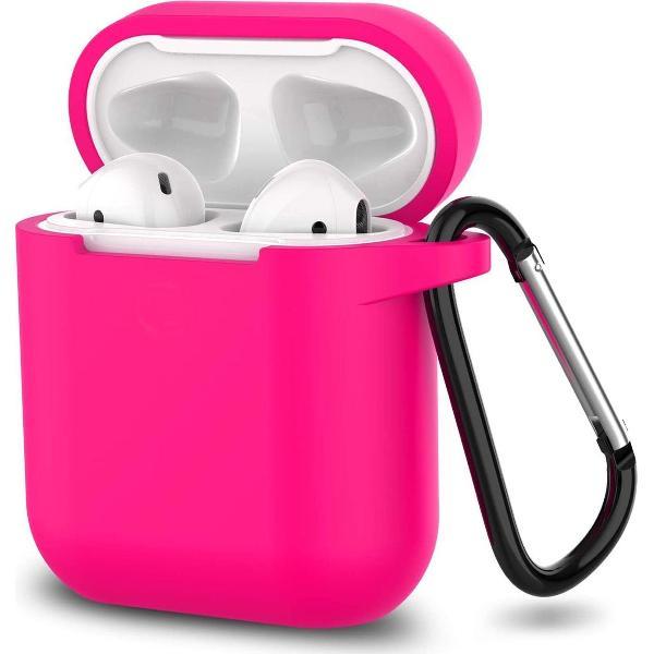 Apple Airpods 1 en 2 ultra dunne siliconen cover - Hoesje - extra dunne Apple Airpods siliconen cover met sleutelhanger - Fuchsia / Roze