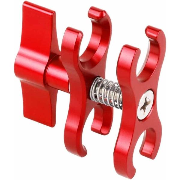 PULUZ Dual Ball Clamp Open Hole Duikcamera Beugel CNC Aluminium Spring Zaklamp Klem voor Duiken Onderwater Fotografie Systeem (Rood)