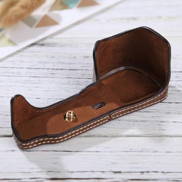 1/4 inch draad PU lederen camera half behuizing basis voor Sony ILCE-6000 / A6000 (koffie)