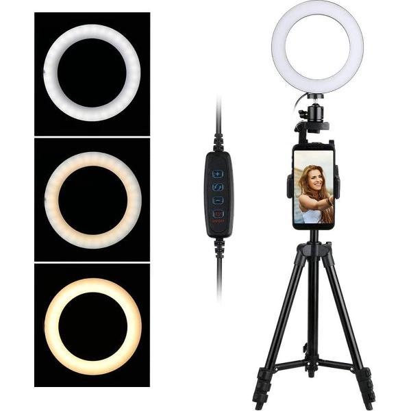 selfie ring licht met statief - ZINAPS 6 Inch LED Ring Light met statief en houder voor selfie Make Up live YouTube Video, 3 Licht Modes, 11 Helderheid Levels, verstelbare (zwart)