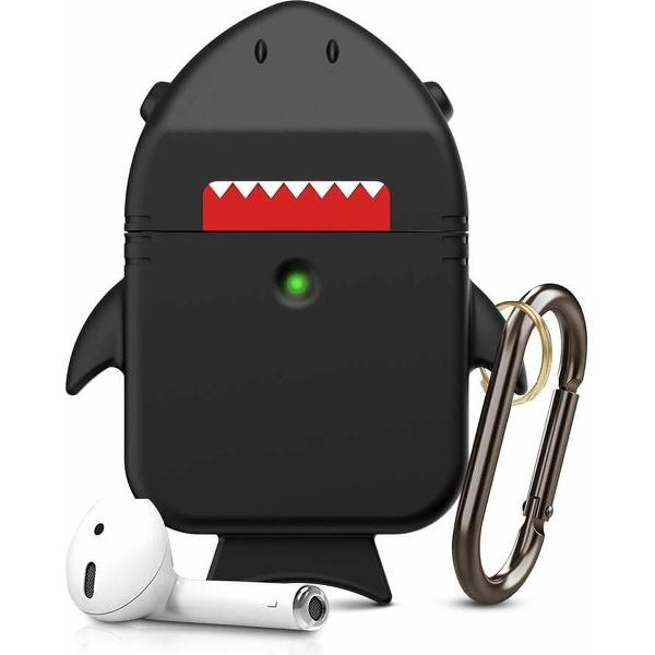 Haai Case Cover Voor Airpods - Siliconen Zwart | Watchbands-shop.nl