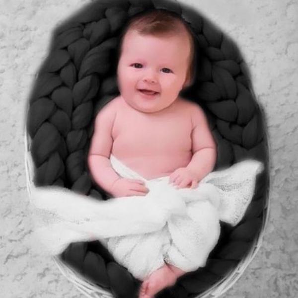 50x50cm Pasgeboren Baby Gebreide Wollen Deken Pasgeboren Fotografie Props Chunky Gebreide Deken Mandvuller (Zwart)