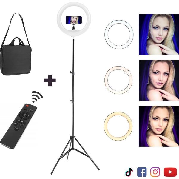 Ringlamp - Ringlamp met statief - Selfie ring light - Afstandsbediening - Smartphone houder -LED