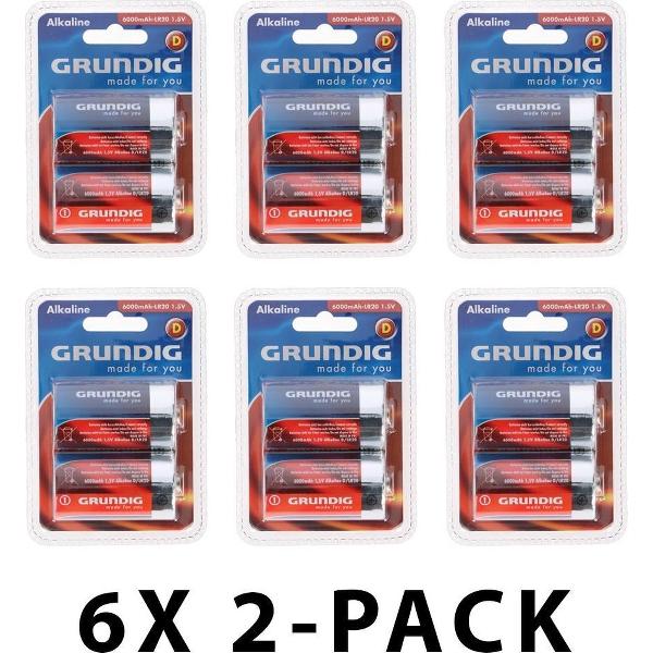 Grundig LR20 batterijen - Alkaline - Formaat D – 6000mah - Voordeelverpakking 12 stuks