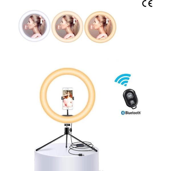 LED Ring lamp met statief - incl Telefoonhouder - Ringlamp met statief smartphone - Dim- en Verstelbaar - GSM - Fotografie - Ringlight - Ring light - TikTok lamp