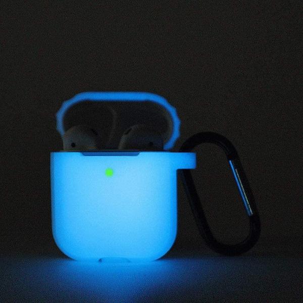 Airpod soft case glow in the dark! (blauw) (Ondersteunt draadloos opladen)