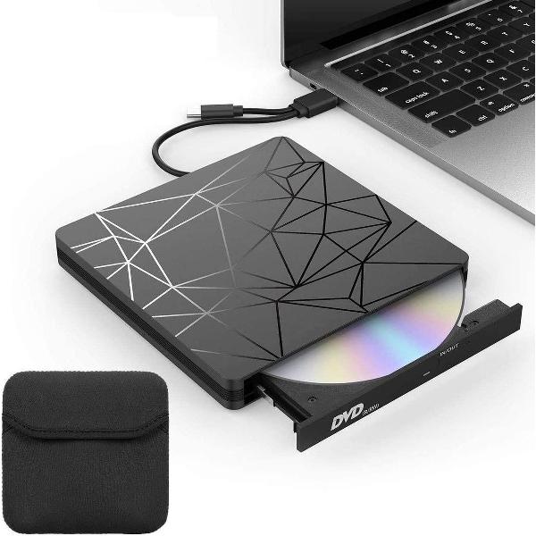 Best Berry® Externe DVD / CD Speler en Brander voor Laptop - Draagbaar - Portable - USB 3.0 & USB-C - Windows, MacOS & Linux - Plug & Play - Beschermhoesje