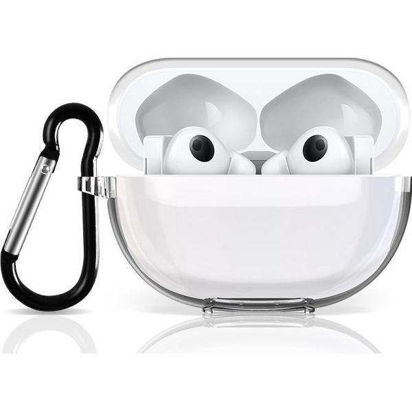 Huawei Freebuds Pro Hoesje – Past Enkel om de Witte Variant - Siliconen case met Clip – Transparant