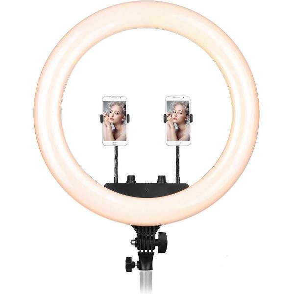 LED Ringlamp 32 cm - met Statief en 2 telefoonhouders | Youtube | TikTok | Instagram | Vlogging | Fotografie | Make-up | Ring lamp | Ringlight | Ring Light