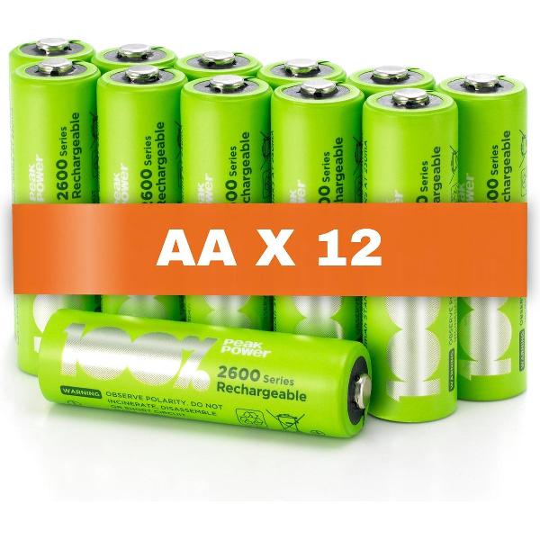 100% Peak Power oplaadbare batterijen AA - Duurzame Keuze - NiMH AA batterij mignon 2300 mAh - 12 stuks
