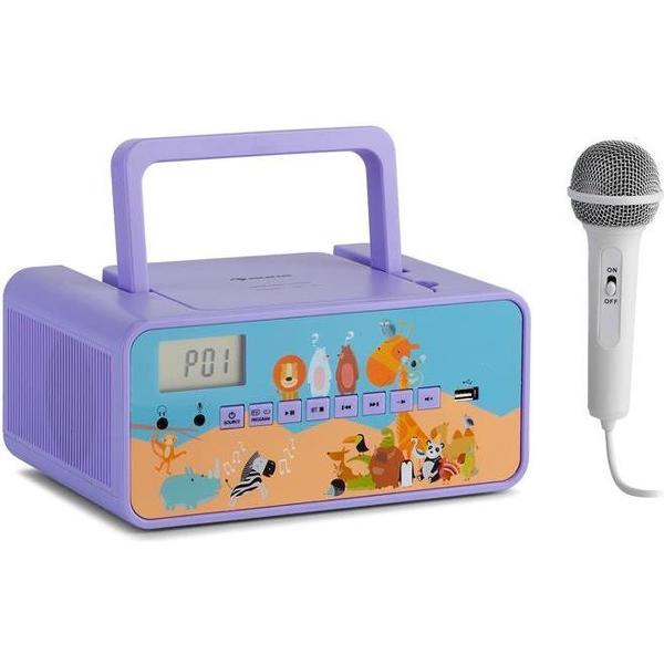 auna Kidsbox Zoo CD boombox CD speler BT FM USB LC display dieren lila