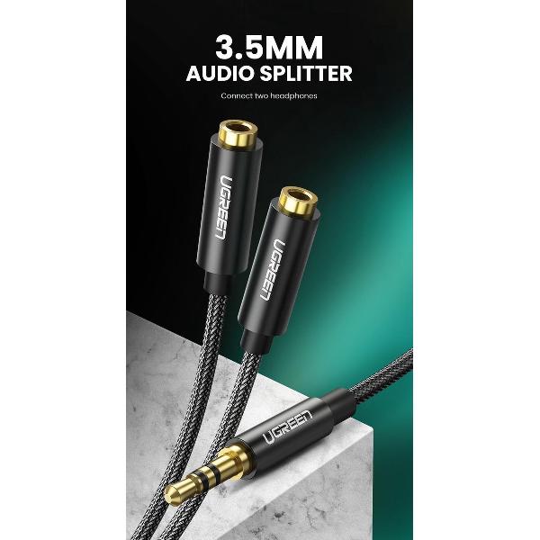 Ugreen Premium Vergulde Audio Splitter-Hoofdtelefoon/Koptelefoon Splitter-20cm Kabel-Y Splitter-Jack 3.5mm-Aluminium Behuizing