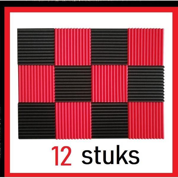 Geluidsisolatie - 12 STUKS - Zwart en Rood - Akoestisch studioschuim - Noppenschuim - 30 x 30 x 2 cm dik - Studio - Isolatieplaten - 6 x Rood - 6 x Zwart