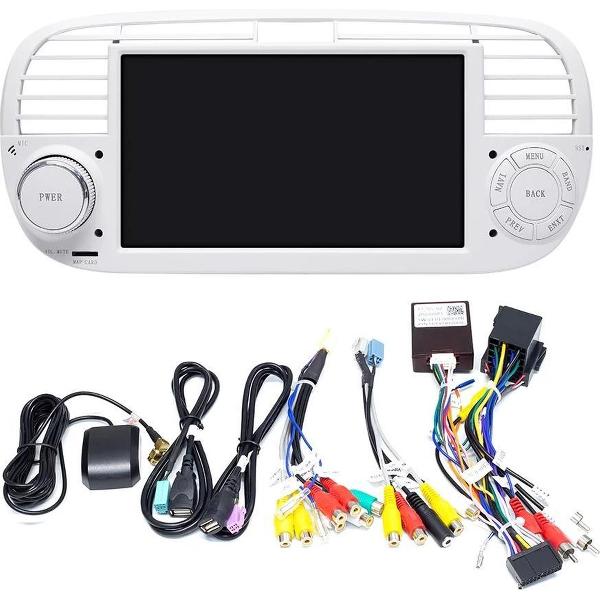 Nu met GRATIS CAMERA! Fiat 500 2007-2015 Android 10 navigatie CarPlay 2+16GB Bluetooth USB WiFi WIT